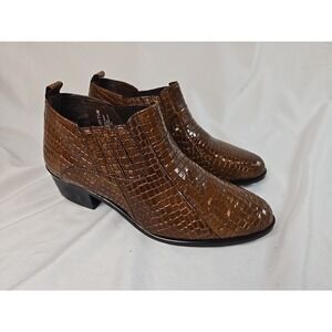 Stacy Adams Boots 7.5 M Sandoval Brown Cow Leather Cuban Heel Croc Print Shoes